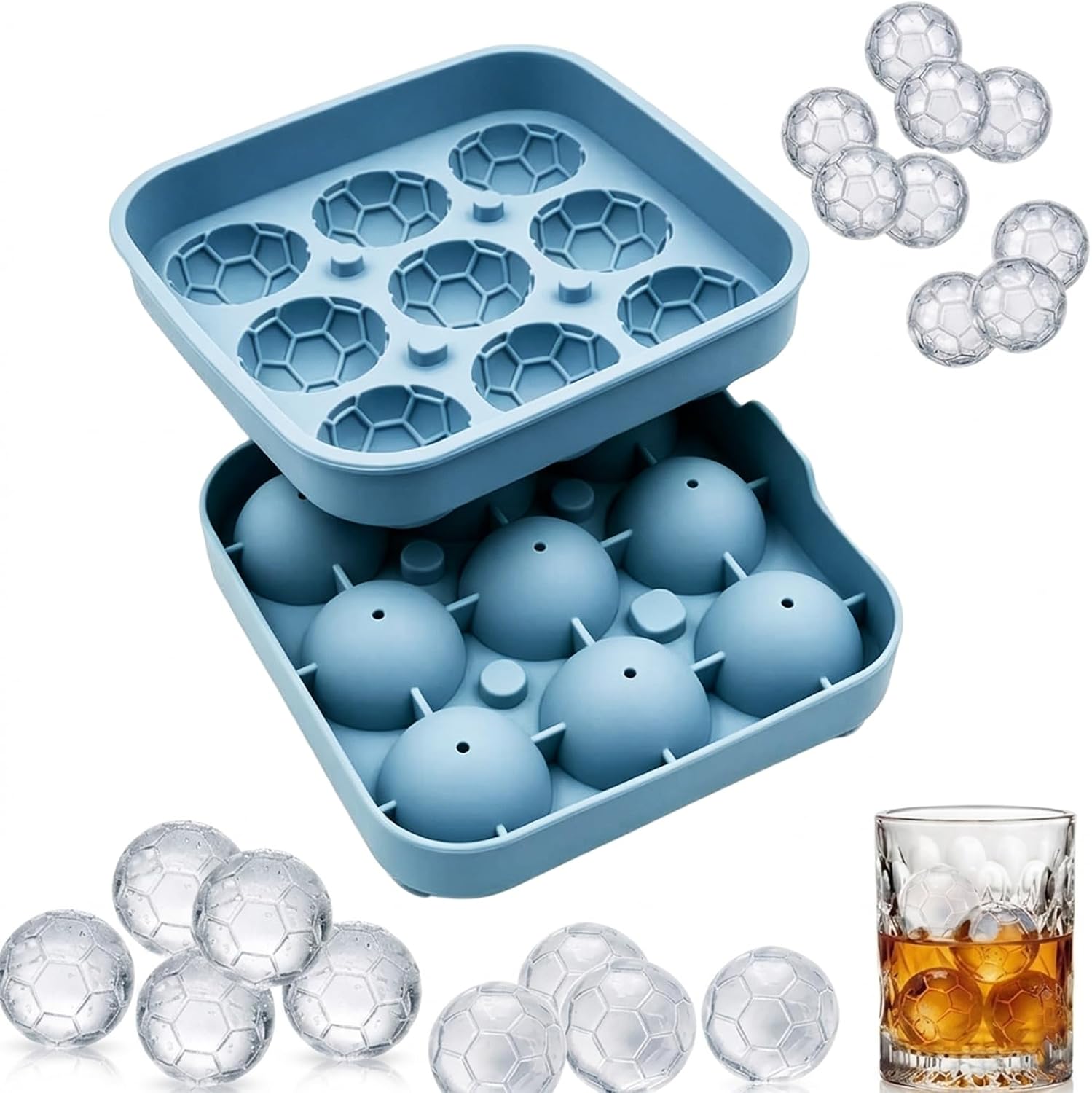 Ice Mold Sphere - 축구공 모양 얼음틀, 9/4 구멍 실리콘