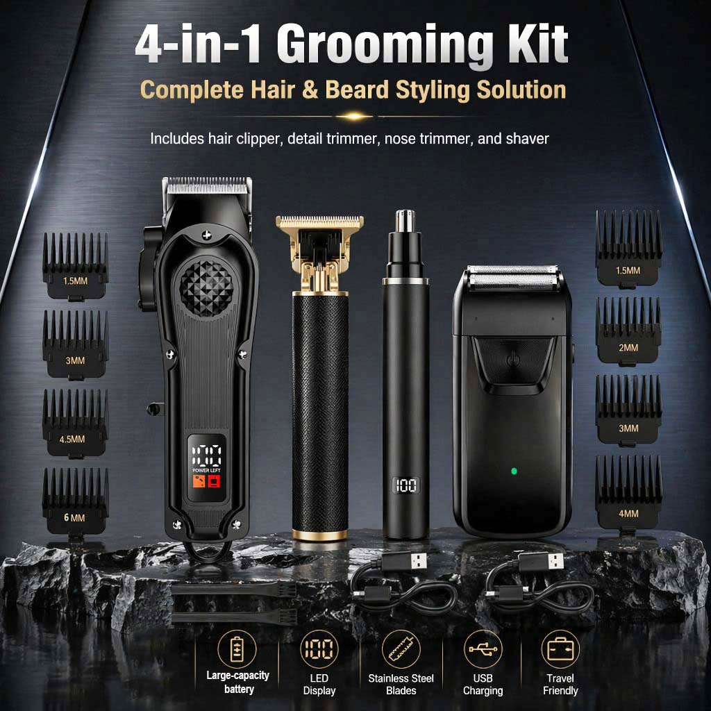 Home Barbershop - 4-in-1 남성용 헤어 클리퍼 세트 (LED