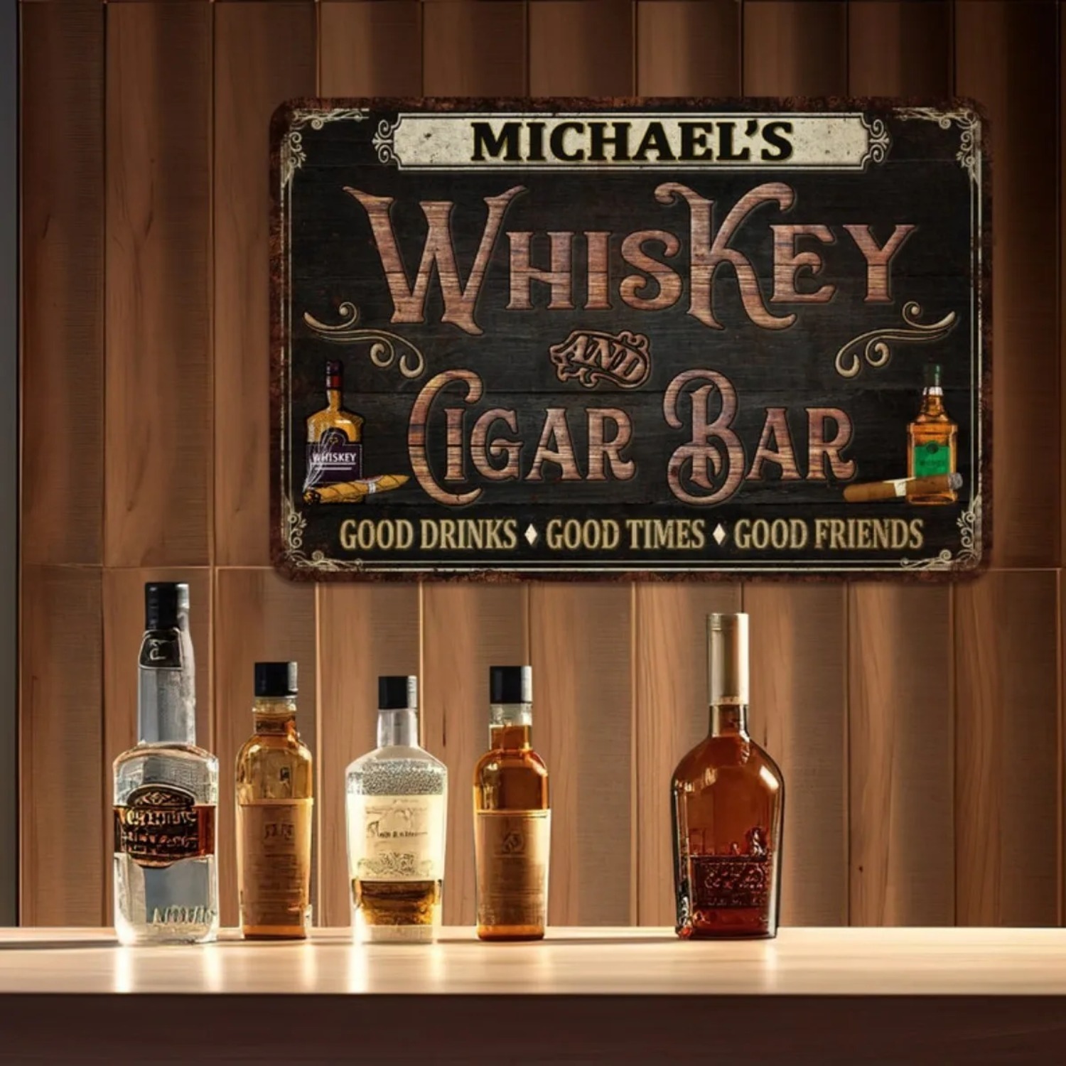맞춤형 빈티지 위스키 & 시가 바 사인, 남자들의 하우 - Home Bar Signs 리뷰 및 가격