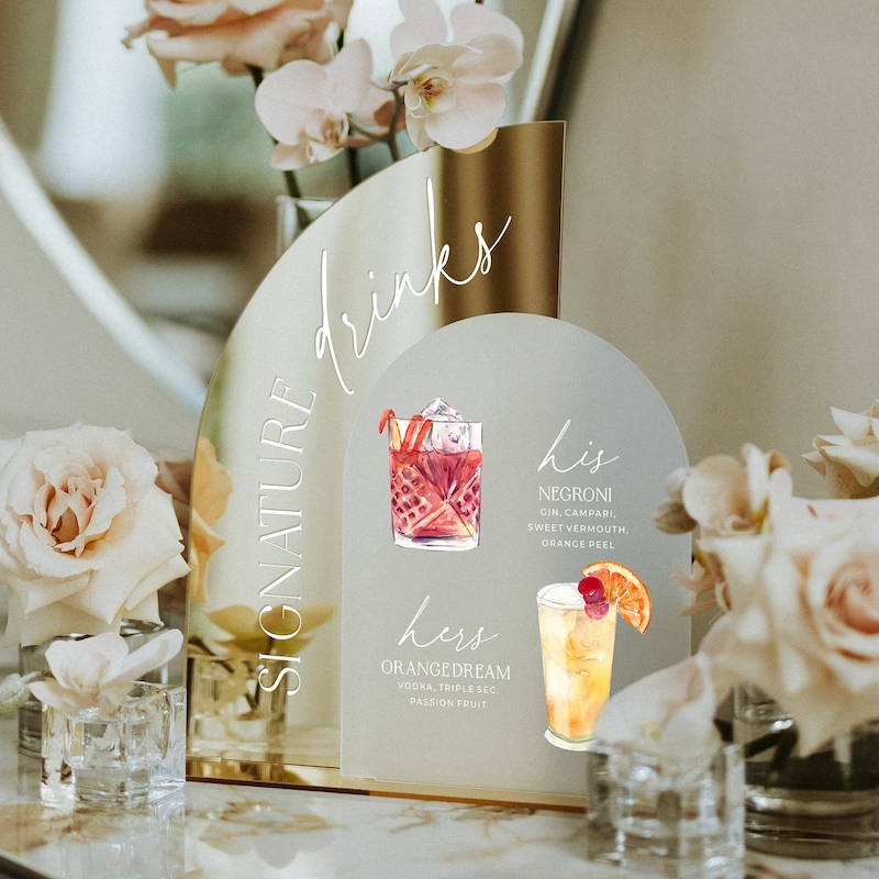 골드 미러 웨딩 바 메뉴 사인, 시그니처 음료 사인,  - Cocktail Recipe Book 리뷰 및 가격